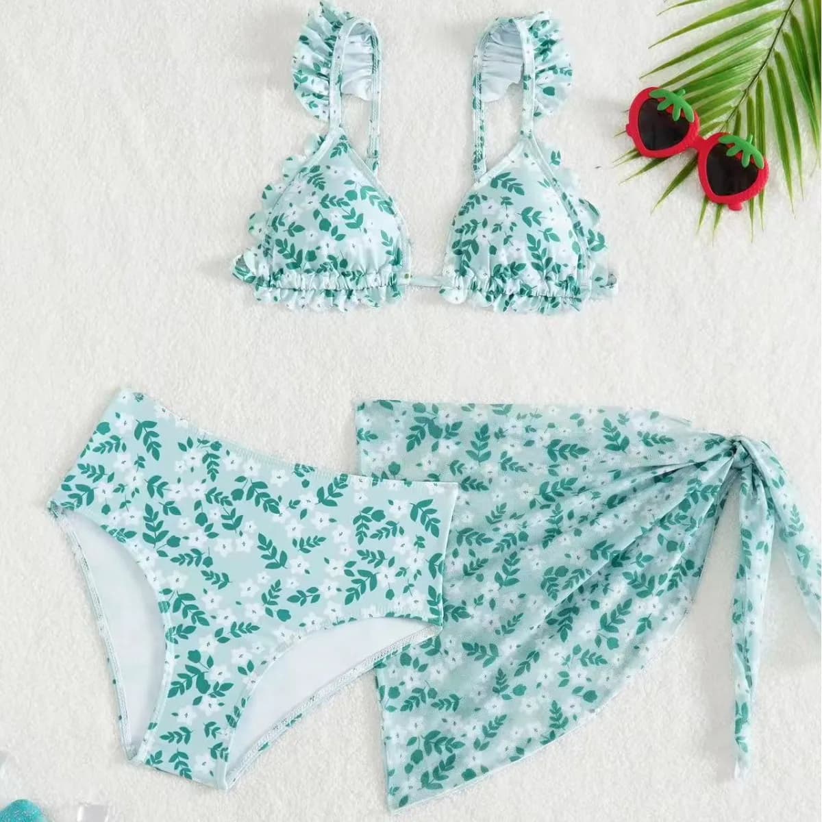 Confezione da 3 ragazze Set bikini a vita alta carino Costume da bagno per bambini e gonne 7-14 anni Costumi da bagno per bambini 2025 Adolescenti Ragazza con volant Athing Suit
