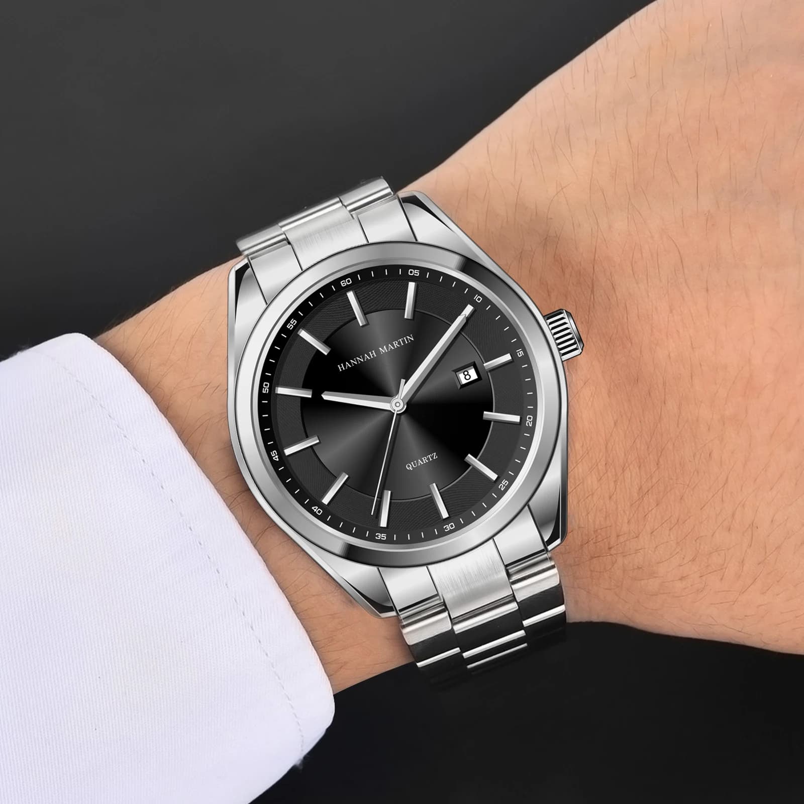 Hannah Martin Top Brand Simple High-end Quartz Watch Men Japanese Movement Hot Business Black Steel Waterproof AAA Watch Clock