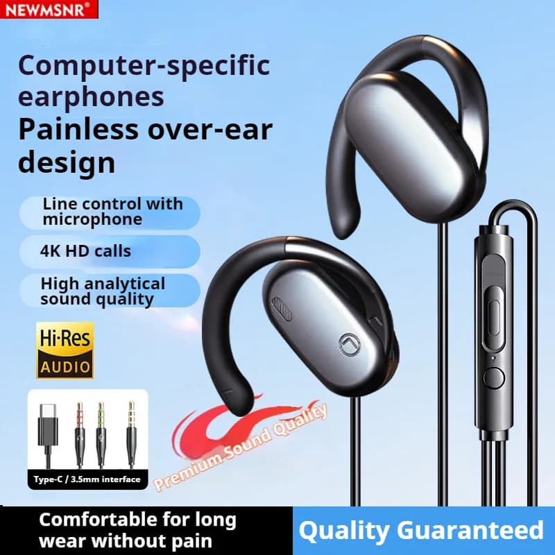 Per le aziende Orecchio aperto Tipo C e cuffie cablate da 3,5 mm Suono stereo Auricolari sportivi Cuffie da gioco Auricolari con microfono HD per Samsung
