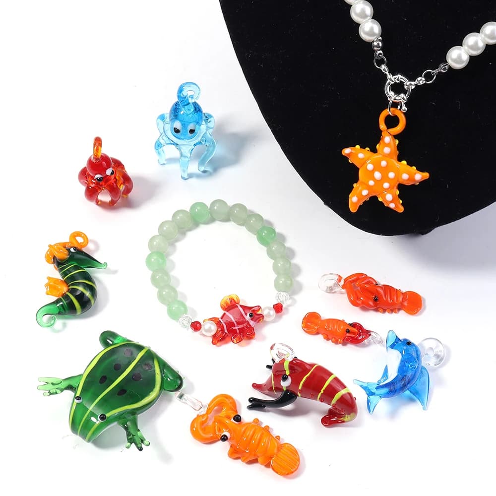 1 pz oceano murano ciondolo simulazione simpatici animali perline di vetro ciondoli per creazione di gioielli collana orecchini portachiavi