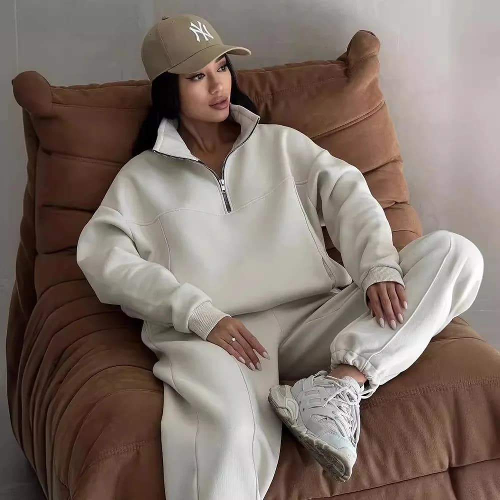 Donne tinta unita nuovi set di due pezzi sciolti 2024 vestito semplice cerniera moda sport Casual tinta unita manica lunga con cappuccio abiti