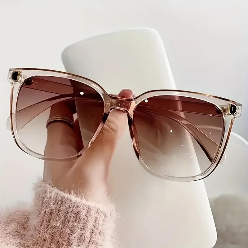 Women'S Korean Version Gradient Glasses, Round Face Slimming, Anti-Reflective, Fashionable, Square Frame, Polycarbonate Frame Material, Resin Lens Material, Plastic Hinge, Decorative Lens Function