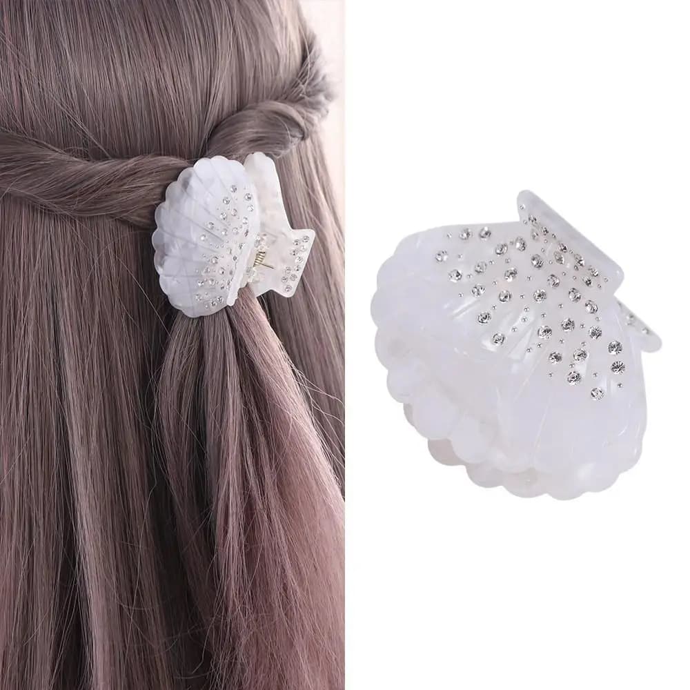 Vintage Rhonestone Shell Hair Claw Acrylic Korean Style Shell Crab Clip Hair Accessories Crab Clip Shell Shape Claw Clip Girl