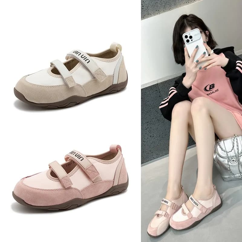 Scarpe Mary Jane con Velcro da Donna, Nuove Sneakers Casual Primaverili con Punta Aperta e Suola Comoda
