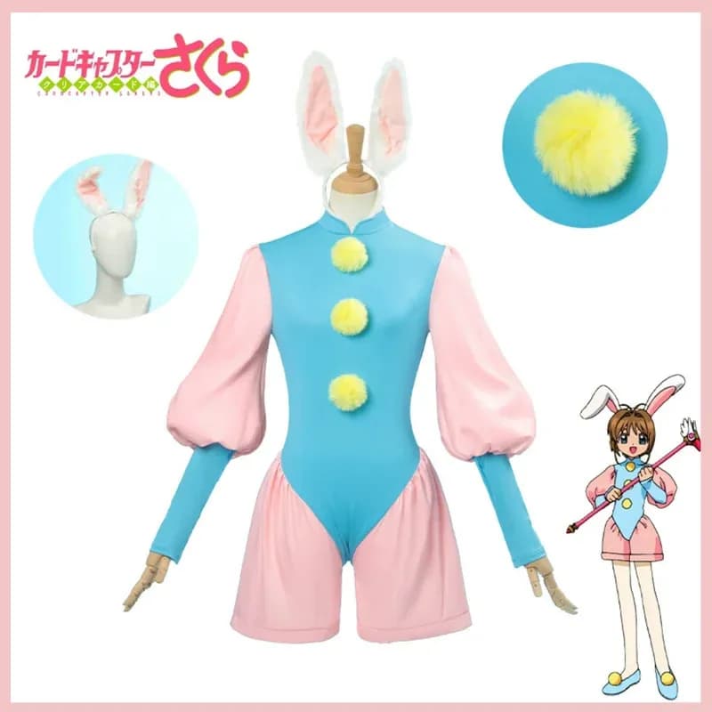 Anime Card Captor Kinomoto Sakura Costume Cosplay Coniglio Tute Parrucca uniforme Donna Sexy Carino Halloween Abiti natalizi; 3'v, 6.h;