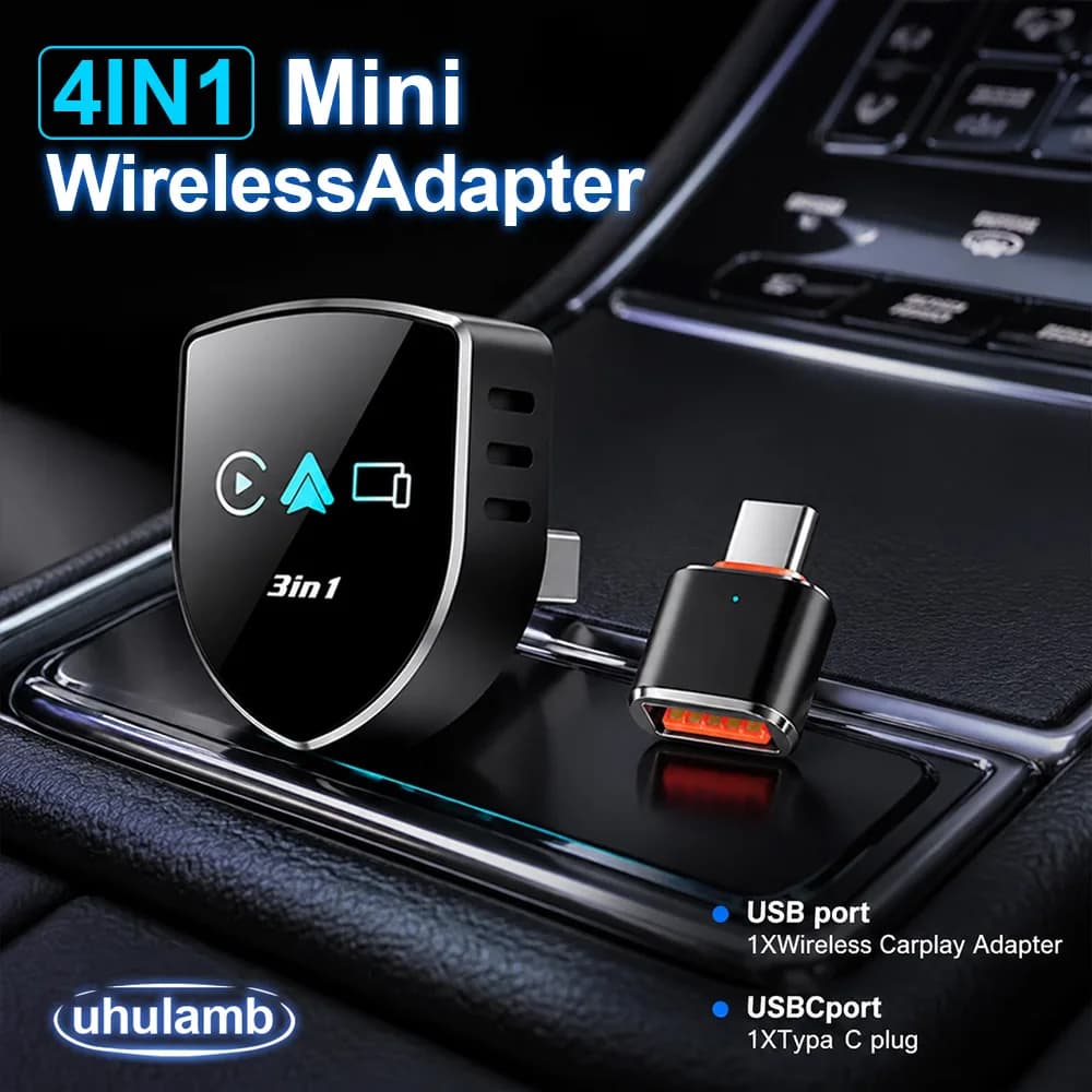 Adattatore Wireless CarPlay Android Auto Dongle 4in1 AirPlay Mirror Link Smart AI Box Plug & Play Connessione Automatica WiFi 5GHz Senza Latenza