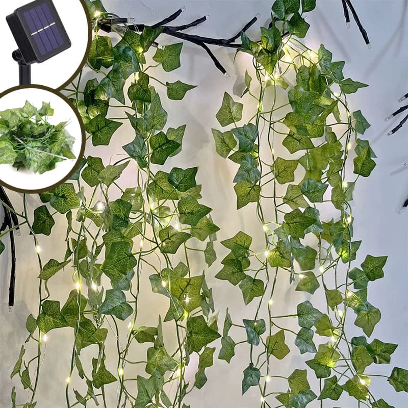 7/12M Luci solari a foglia verde Luci fiabesche di vite artificiale Albero di Natale Ghirlanda Luce Decorazione di illuminazione per le vacanze domestiche