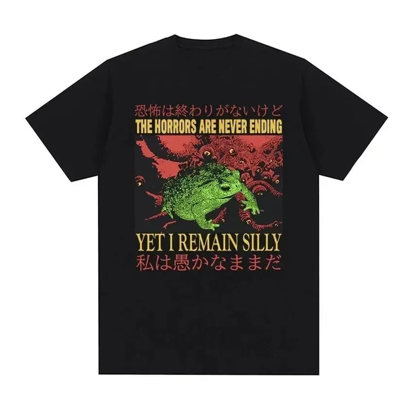Gli orrori non sono mai fini ma Rimano sciocco T-shirt Divertente stile giapponese Rana Retro lavato T Shirt T-shirt da uomo Top