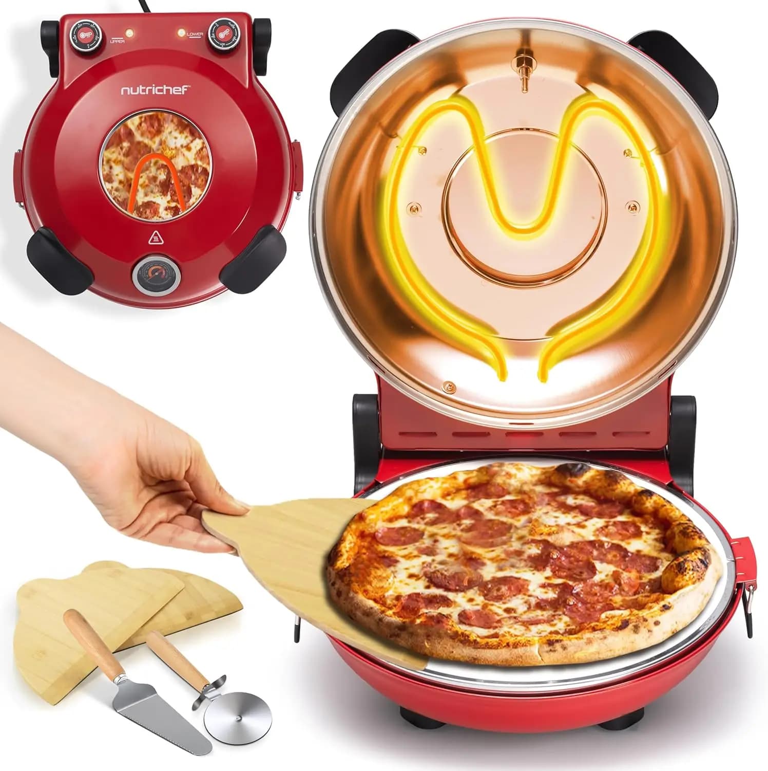 Forno per Pizza da Banco 1200W | Riscaldamento fino a 800 gradi ° F | Antiaderente e Facile da Pulire | Finestra di Visualizzazione