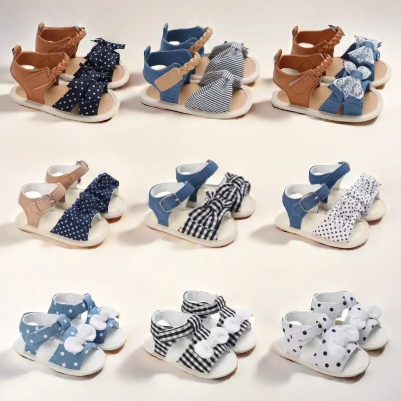 Sandali per bambina 0-18 mesi, primi camminatori estivi, suola morbida, fiocco, carino, comodo