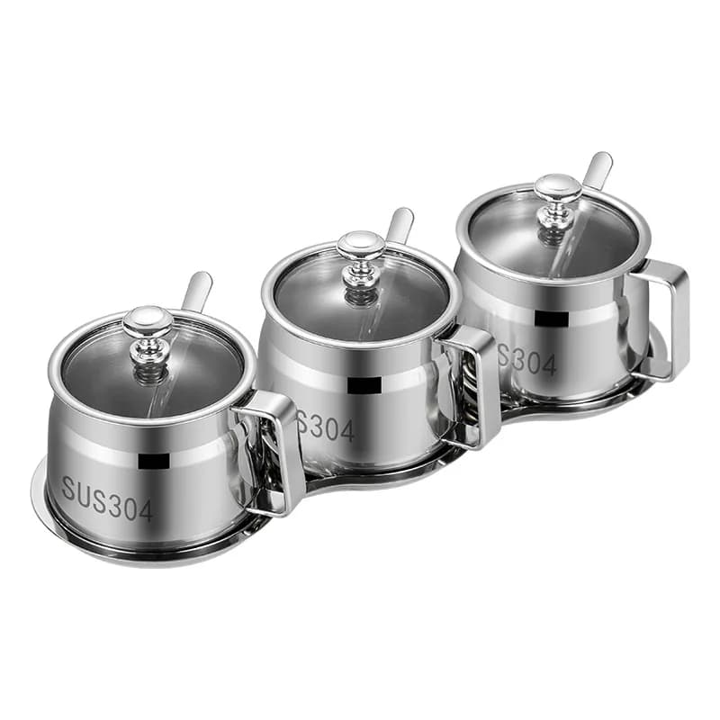 Set di Barattoli per Spezie in Acciaio Inox YJQ, Contenitore per Condimenti con Coperchio e Manico