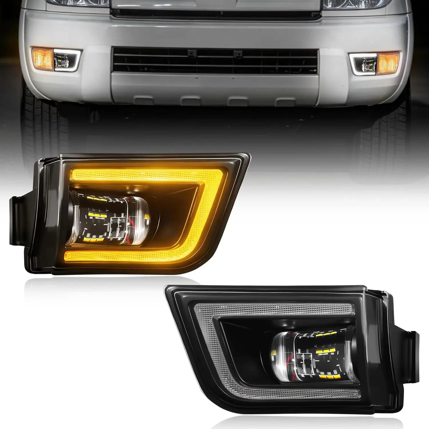 LED Fog Lights for Toyota 4Runner 2003 2004 2005 with DRL Light Turn Signal Light Front Driving Fog Lamps Assembly Replacement