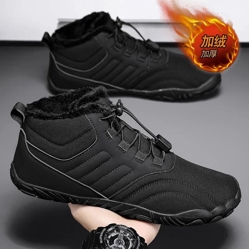 Men Women Winter Barefoot Boots Warm Fleece Lined Wide Toe Box Non Slip Outdoor Snow Hiking Shoes Minimalist Quick Release Laces