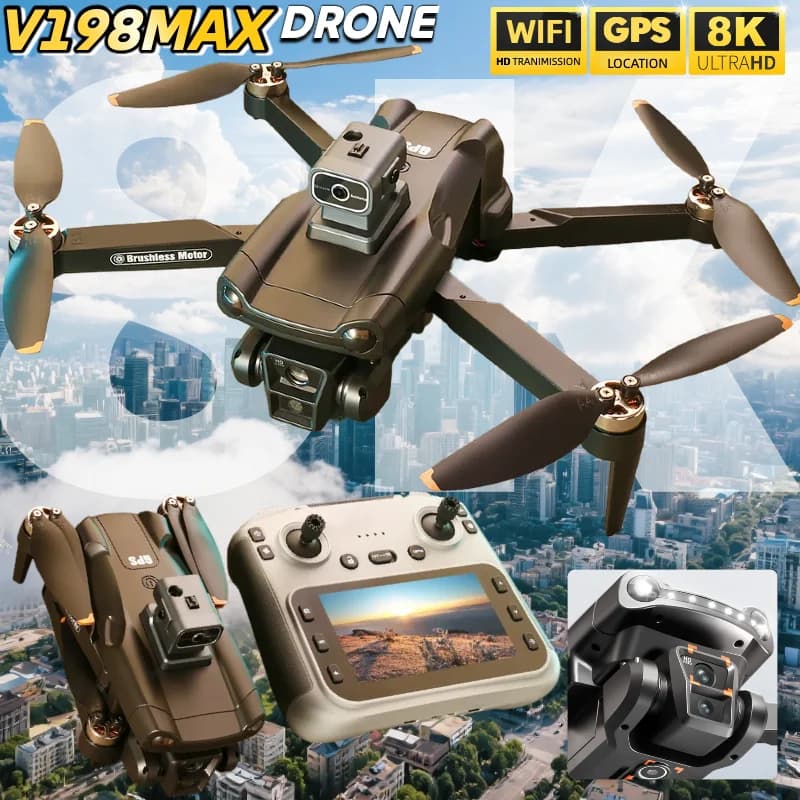 NUOVO Drone V198 MAX Originale con GPS, Fotocamera Professionale 8K, FPV Aereo, Evitamento Ostacoli Laser e Telecomando con Grande Schermo