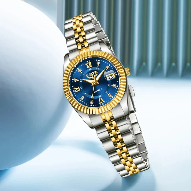 LIGE Orologi al Quarzo Eleganti e alla Moda per Donna, Classici di Lusso in Acciaio Inossidabile Impermeabili con Data e Diamanti, Semplici Orologi da Donna, Regali per Signore