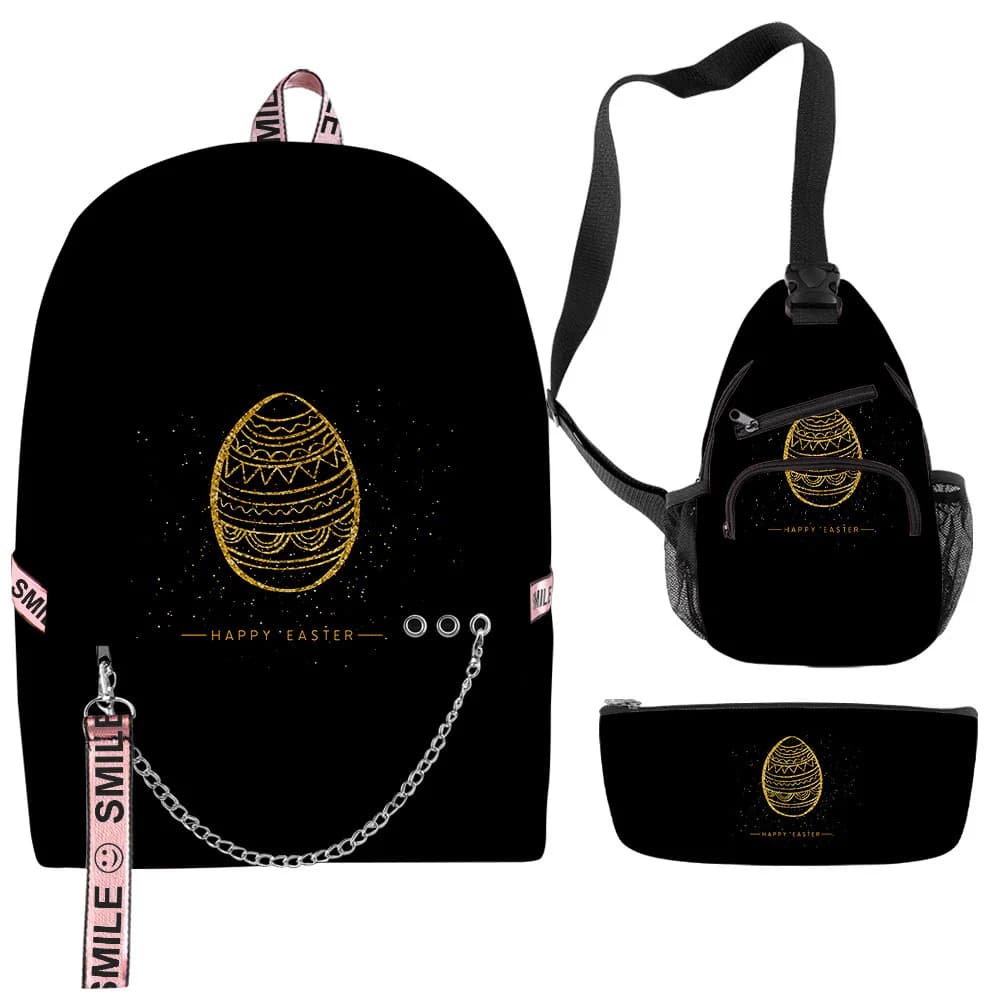 Hip Hop Popolare Divertente Pasqua Stampa 3D 3 pezzi / set Borse da scuola Zaino da viaggio multifunzione Astuccio per matite