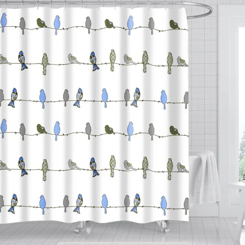 Simpatici uccelli su tenda da doccia in filo metallico Design artistico naturale Decorazioni per il bagno Modello semplice Tenda da bagno resistente all'acqua