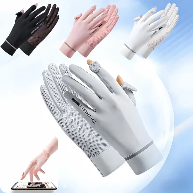 Ice silk sun protection gloves, breathable mesh design with openable fingers, essential for summer cycling and outdoor sun protection