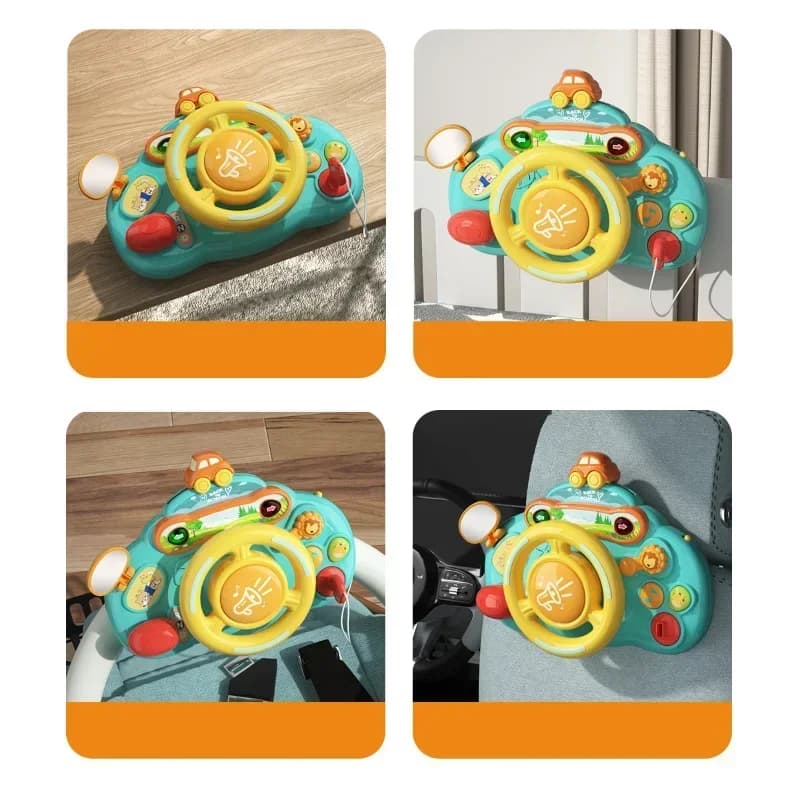 Giocattolo per volante per bambini 0-36 mesi, gioco co-pilota attaccabile per passeggino educativo con suono e luce, divertente regalo da viaggio per i più piccoli