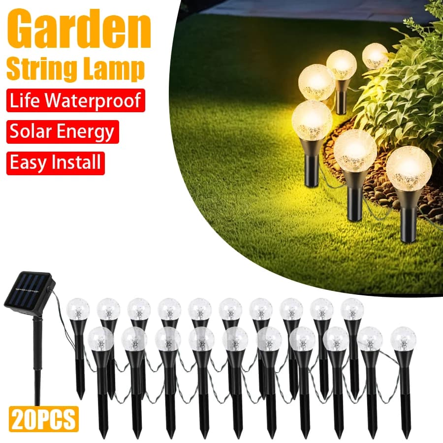 Lampada da esterno solare da 20 LED per giardino, decorazione natalizia, luce da fata, lampada da atmosfera decorativa per cortile esterno