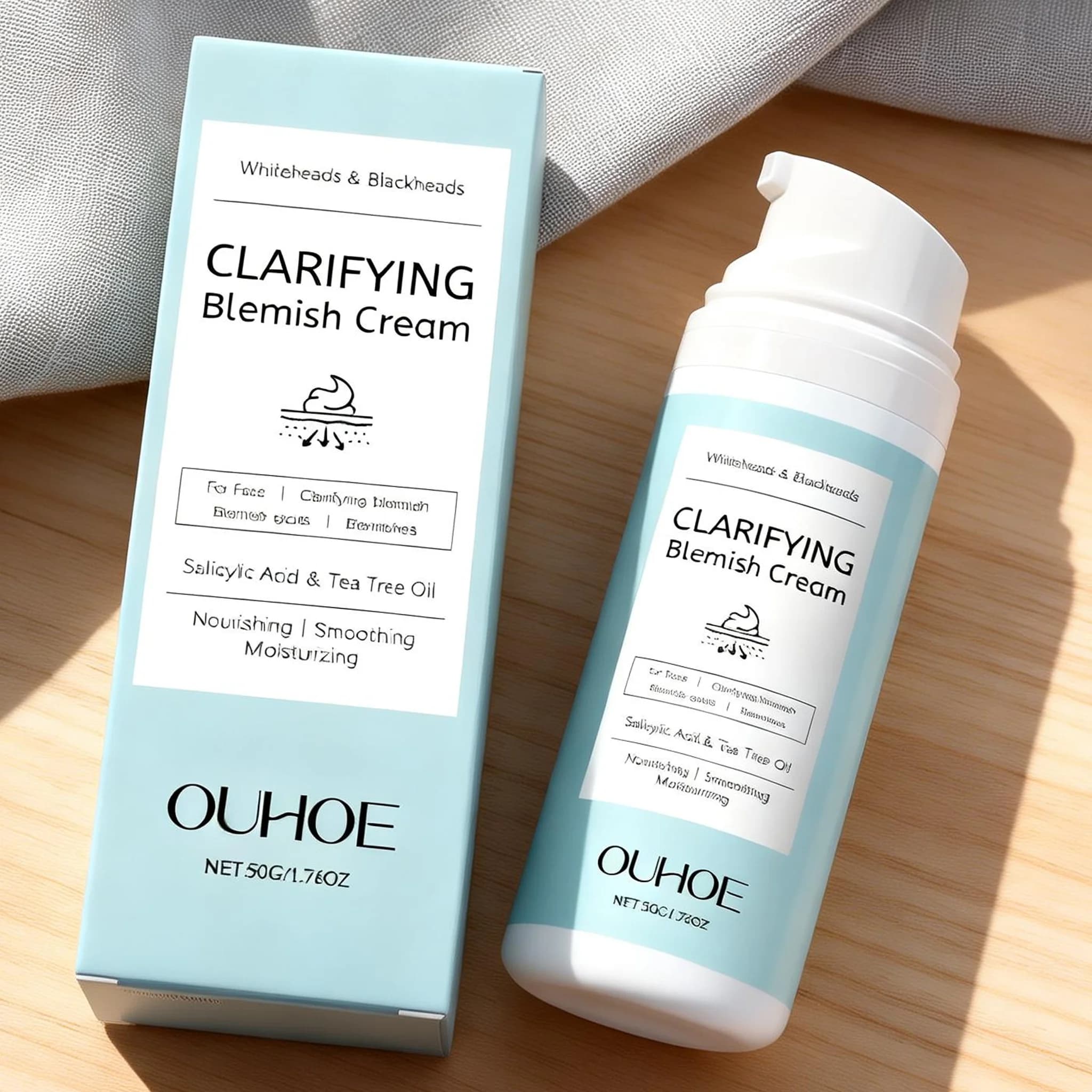 Crema Viso all'Acido Salicilico per Rimozione Acne, Lenitiva con Olio di Tea Tree, Nutriente, Leggera, Non Unta, Idratante, 50g