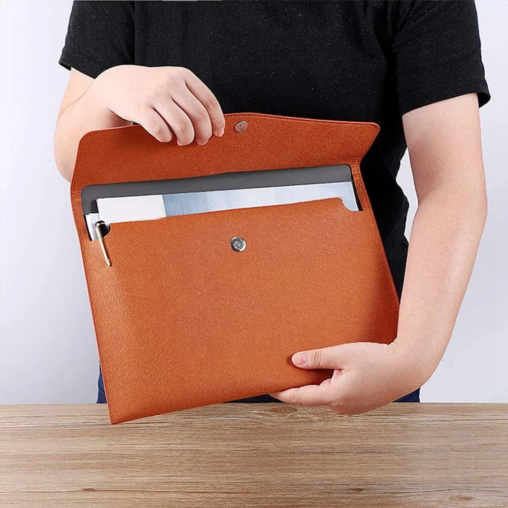 A75K PU Leather A4 File Folder Document Holder Waterproof Portfolio Envelope Folder Case with Snap Closure(Brown)