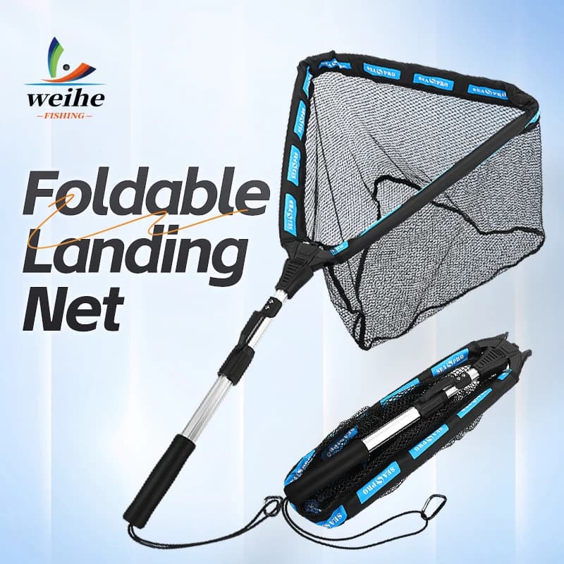 WEIHE 1PC Rete Triangolare Pieghevole Portatile 14 # Skimmer Galleggiante Estensibile per Pesci, Attrezzatura da Pesca Resistente per Cattura e Recupero Facili