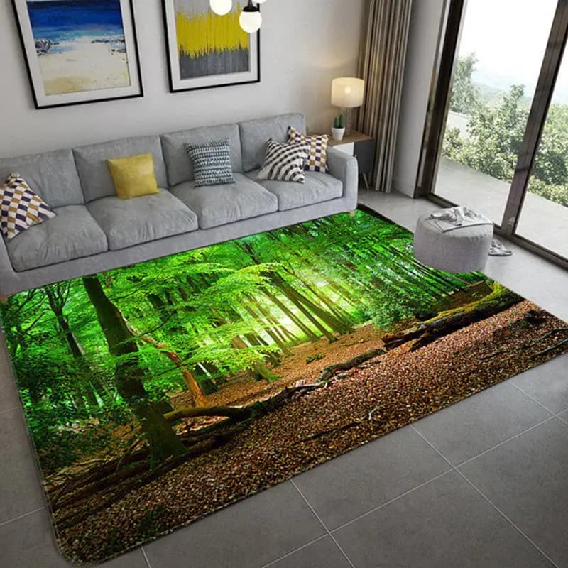 Tappeto 3D con paesaggi naturali per soggiorno Tappeto paesaggio cascata foresta verde Tappeto antiscivolo per camera da letto nel bagno grande