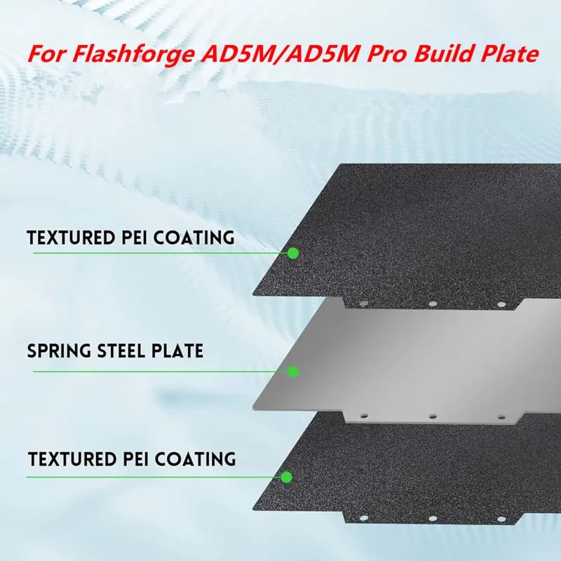Piastra di costruzione PEI strutturata nera bifacciale per Adventurer 5M/5M Pro Letto flessibile con stampa in lamiera di acciaio per molle PEI 235x235mm