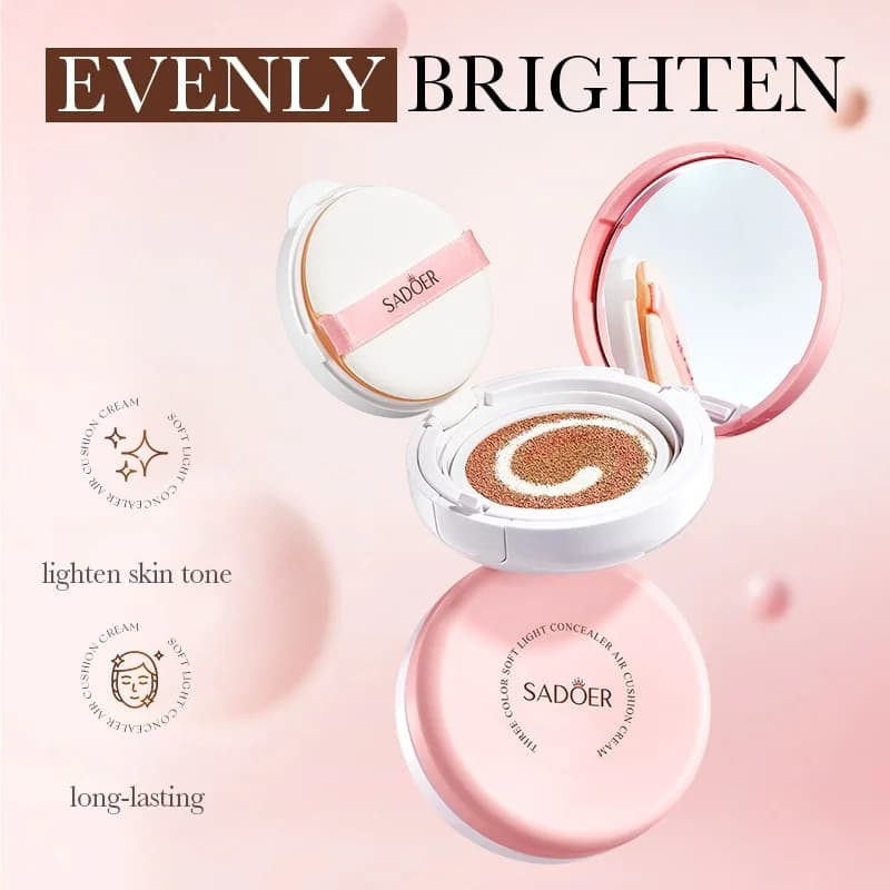 12g Three-Color Soft Light Concealer Cushion Cream, Containing Skin-Beneficial Ingredients Such as Niacinamide and Sodium Hyaluronate, Moisturizes and Adheres to the Skin, Provides Long-Lasting Makeup, Evenly Brightens the Complexion, and Keeps the Makeup Looking Fresh Even in Autumn and Winter Without Caking.