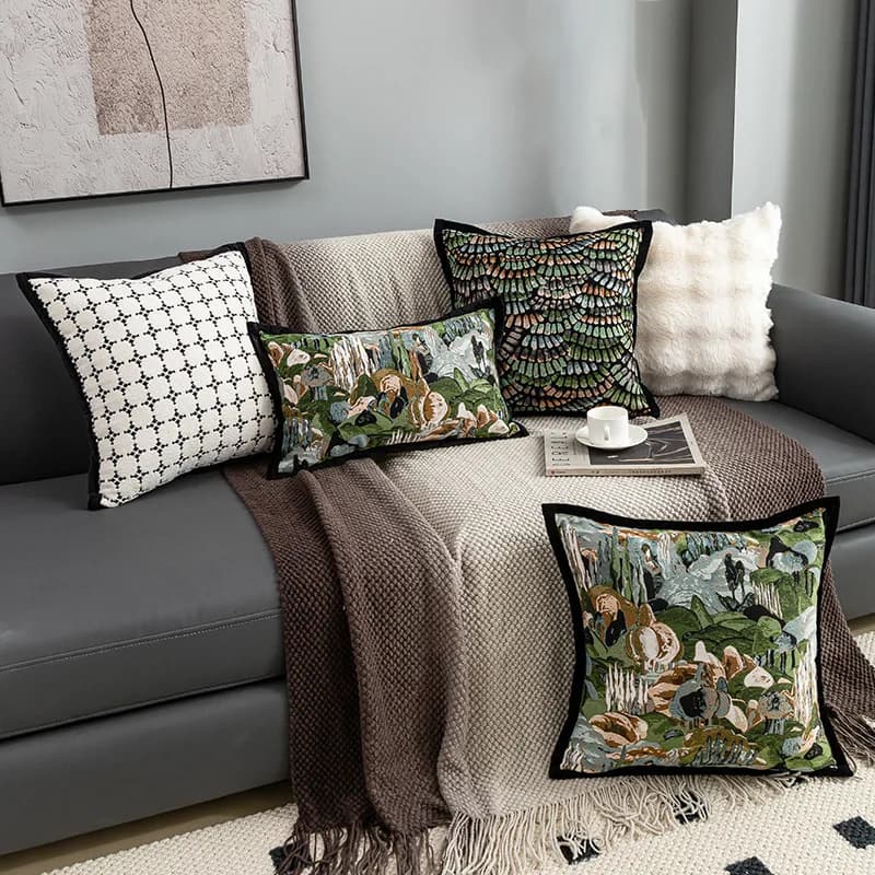 Modern Simple Jacquard Cushion Cover 45x45cm Green Baroque Throw Pillow Covers Decorative Luxury Living Room Sofa Home Decor