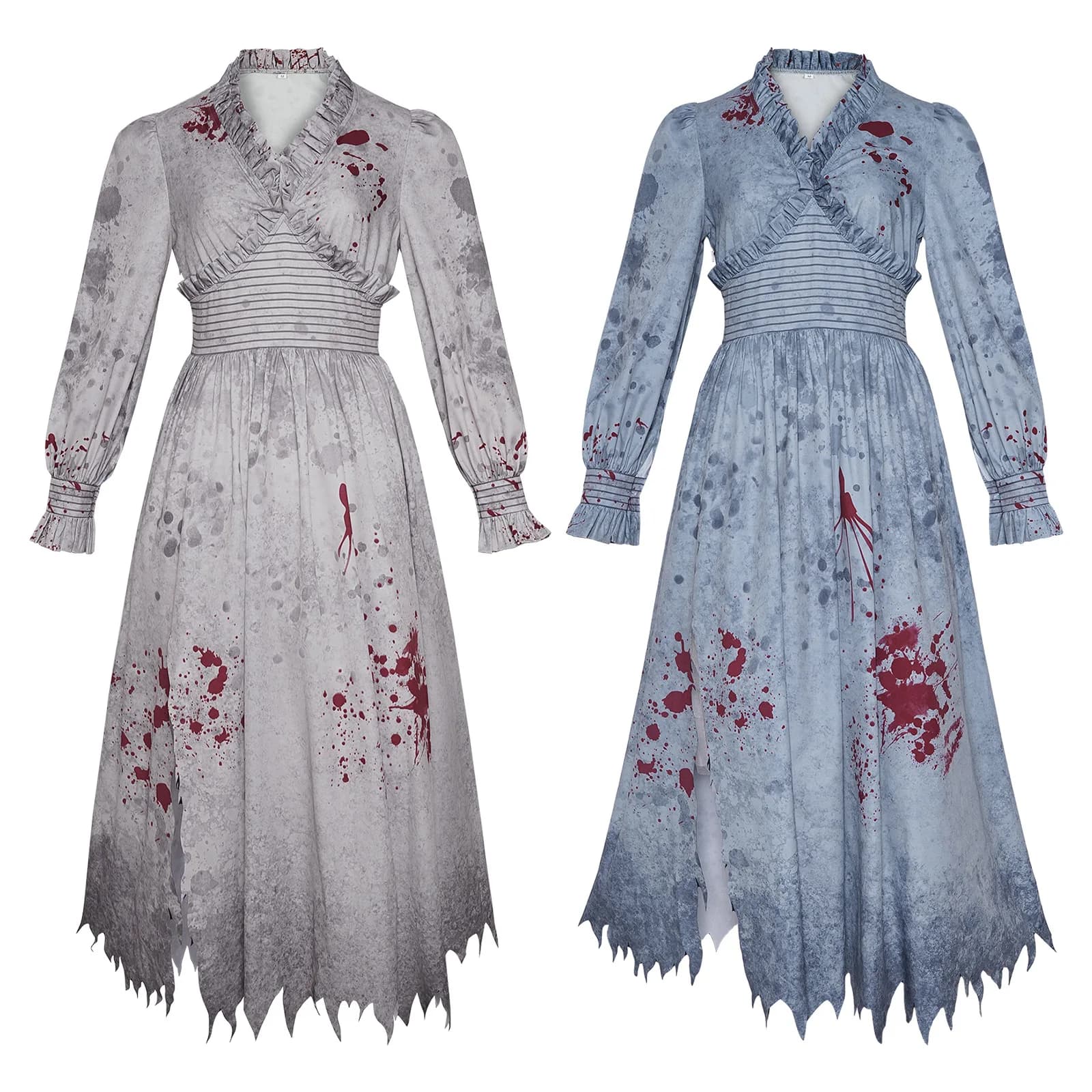 Vintage Bloody Printed Nun Dress Women Horror Zombie Sister Cosplay Costume Long Sleeve Robe Halloween Carnival Party Clothing