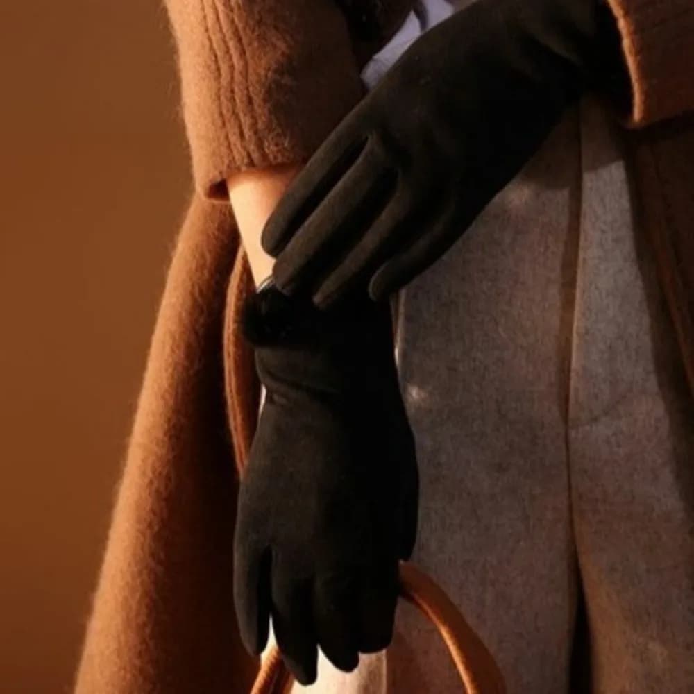 Elegant Fleece Suede Gloves Windproof Touch Screen Winter Women's Gloves Fleece-Lined Thickened Cycling Mittens Girls Gift