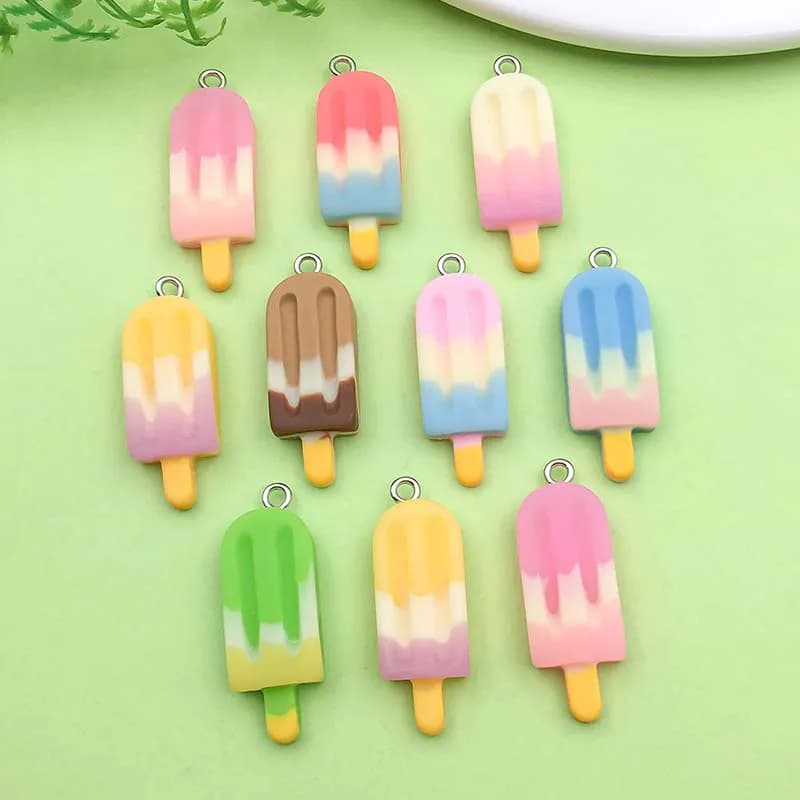 10 pz 11*32mm colorato imitazione cibo gelato ghiaccioli Charms ciondoli in resina per fai da te braccialetto collana gioielli che fanno accessorio