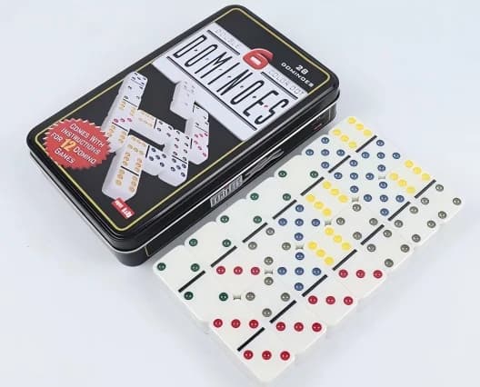 ElegantMahj Set di Domino Doppio Sei per Adulti con Scatola di Latta - Gioco di Domino Colorato a 28 Tessere per Famiglia e Feste