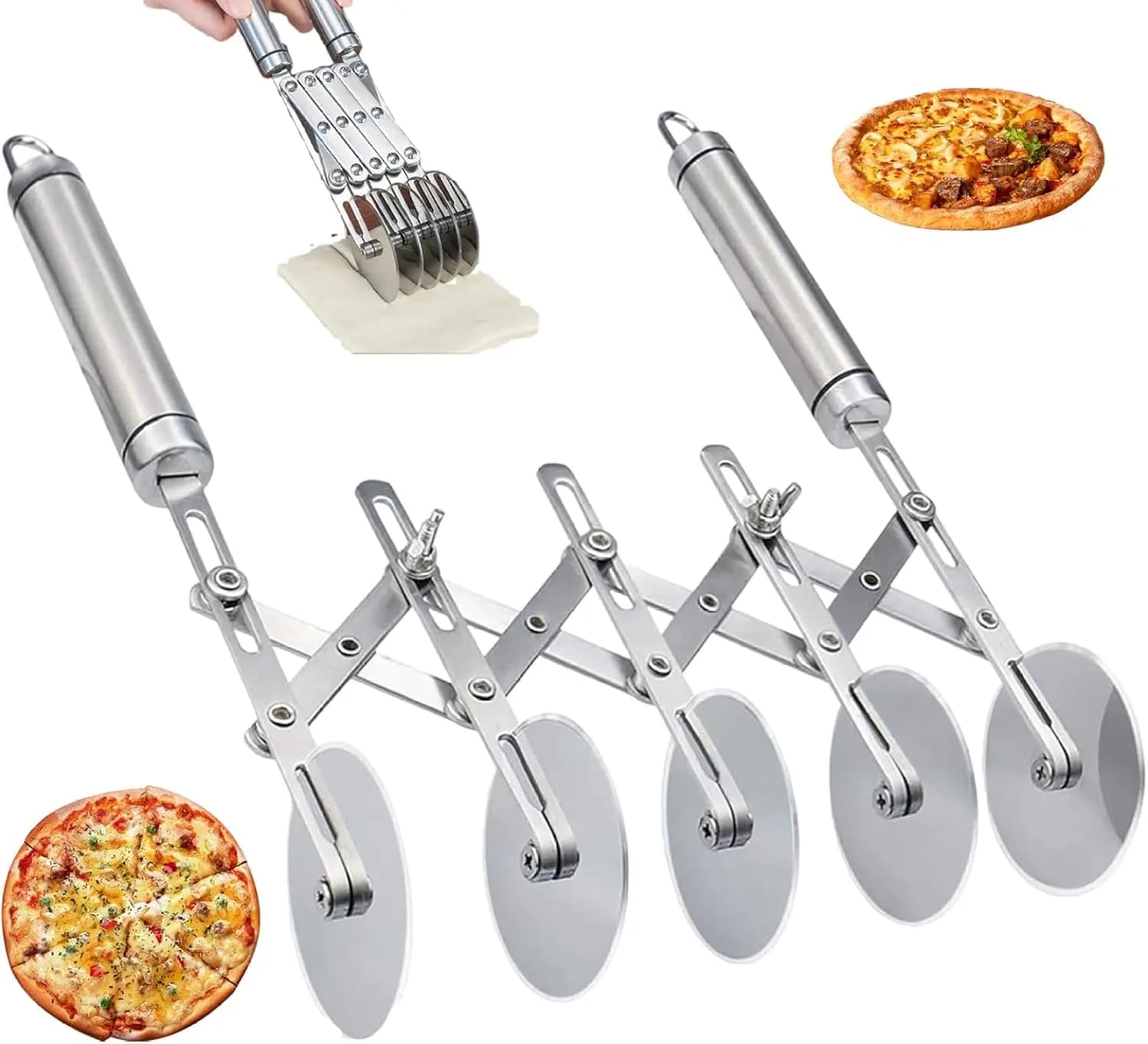 Taglierina per pasticceria a 3/5/7 ruota con manico Doppia taglierina in acciaio inossidabile Affettatrice per pizza regolabile Divisore per biscotti Rullo per taglierina per pasta