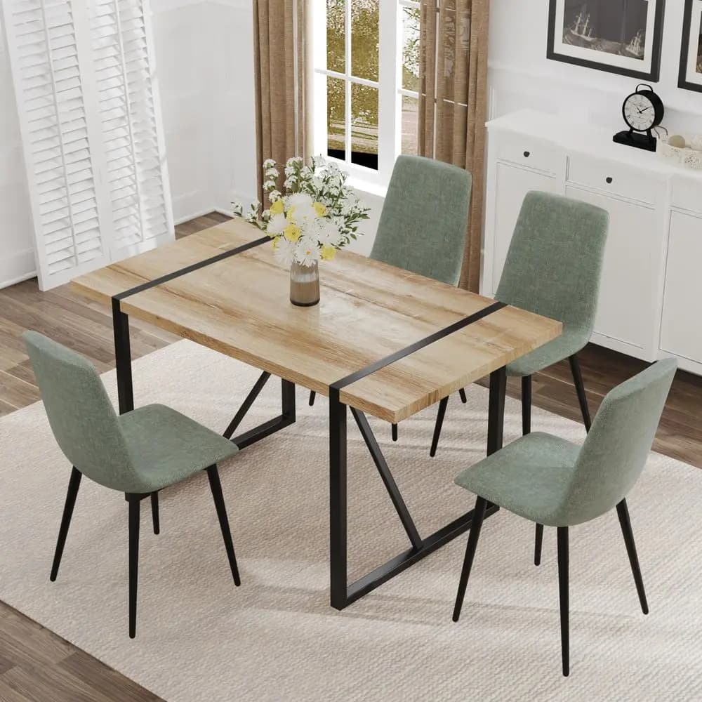Set tavolo da pranzo da 5 pezzi, tavolo da cucina in legno verde con 4 sedie imbottite e cuscini in tessuto, design moderno e salvaspazio