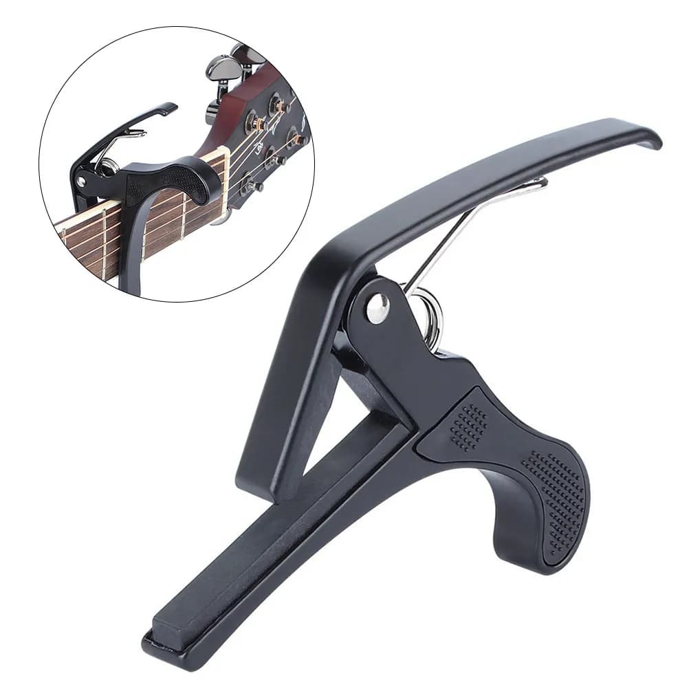 Capotasto in Metallo Nero per Chitarra, Ukulele e Basso - Leggero, Stile Moderno, Presa Stabile, Facile da Rilasciare, Lunga Durata