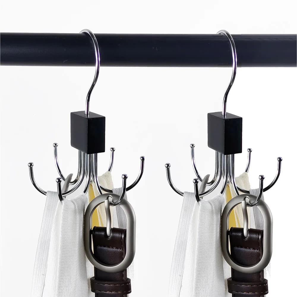 5Pcs Multifunctional Rotatable Six-claw Hook Solid Wood Clothes Hanger Traceless Household Bag Scarf Storage Hanger