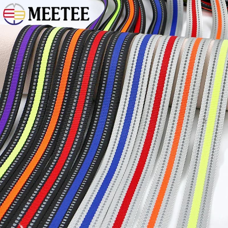 5/10M 15-25mm Color Reflective Strip Ribbon Bands Belt Dog Leash Webbing Tape Clothes Safety Strap DIY Sewing Craft Material