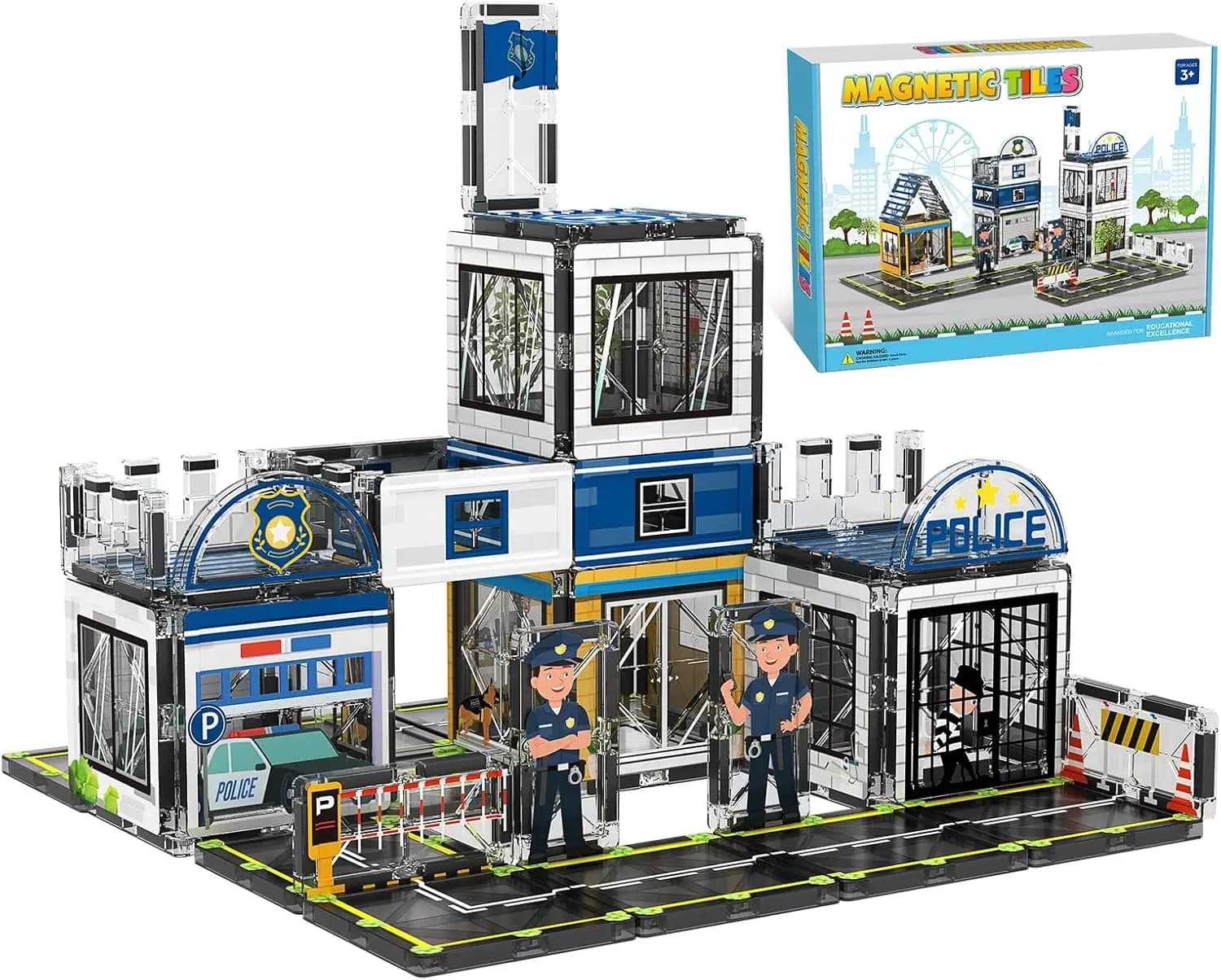 Set di Costruzioni Magnetiche Stazione di Polizia, 50 Pezzi, Giocattoli STEM per Bambini dai 3 ai 10 Anni