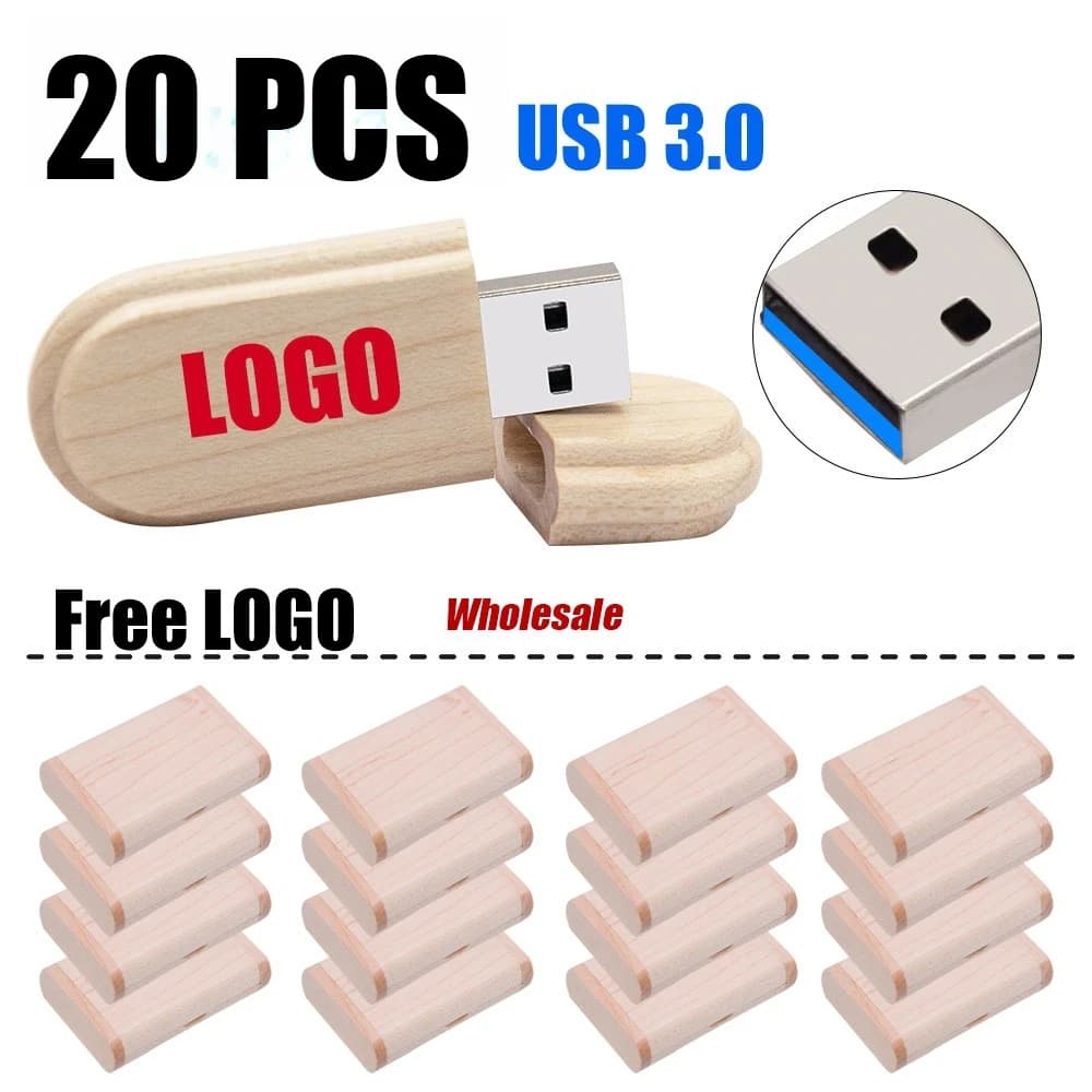 20 PZ LOTTO Logo personalizzato gratuito Chiavetta USB 3.0 128 GB Bella scatola di legno Memory Stick 64 GB Regalo creativo Pen Drive 32 GB