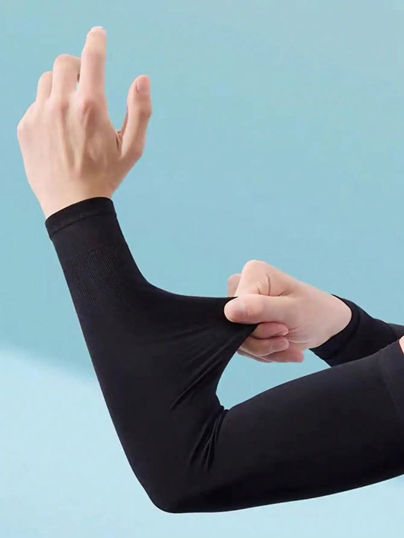 1 paio di maniche e guanti unisex in tessuto di seta ghiacciata, protettivi dal sole e anti-sudore, per sport all'aperto e guida in primavera ed estate