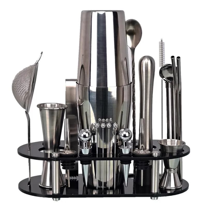 Kit da barista, set di shaker per cocktail Boston da 23 pezzi, per bevande miste, strumenti da bar per Martini, supporto acrilico in acciaio inossidabile