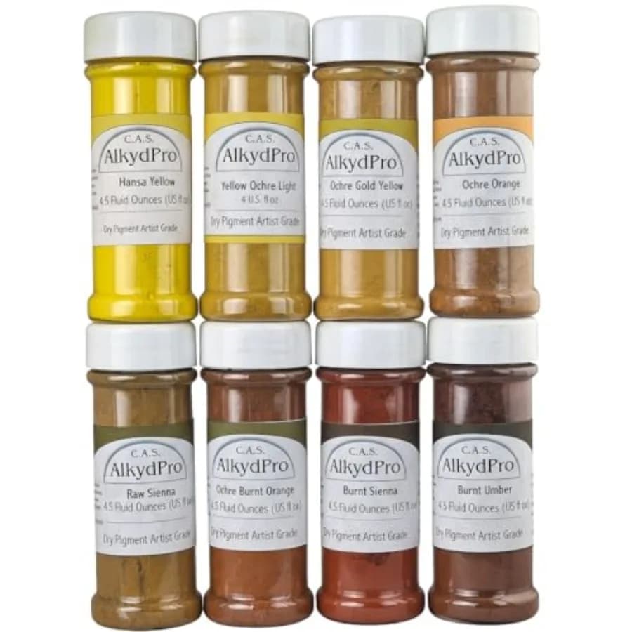Hansa Yellow, Ochre, Sienna, Umber Pigment Set for Oil Paint, Watercolor, Acrylic, Epoxy Resin, Encaustic, Concrete, Dry Powder