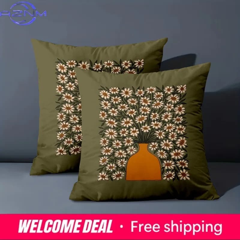1 pezzo di cuscini verdi con motivo floreale a forma di vaso, federa in poliestere, cuscino decorativo per divano, cuscino per testiera