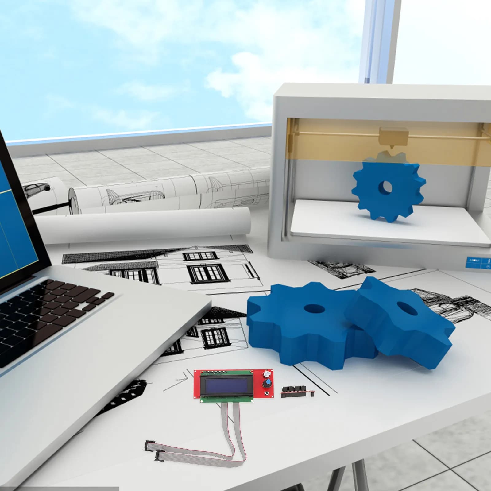 Cavo Schermo Modulo Controller LCD2004 Durevole per Stampante 3D, Kit Accessori Ramps con Funzione di Codifica Integrata e Pulsanti