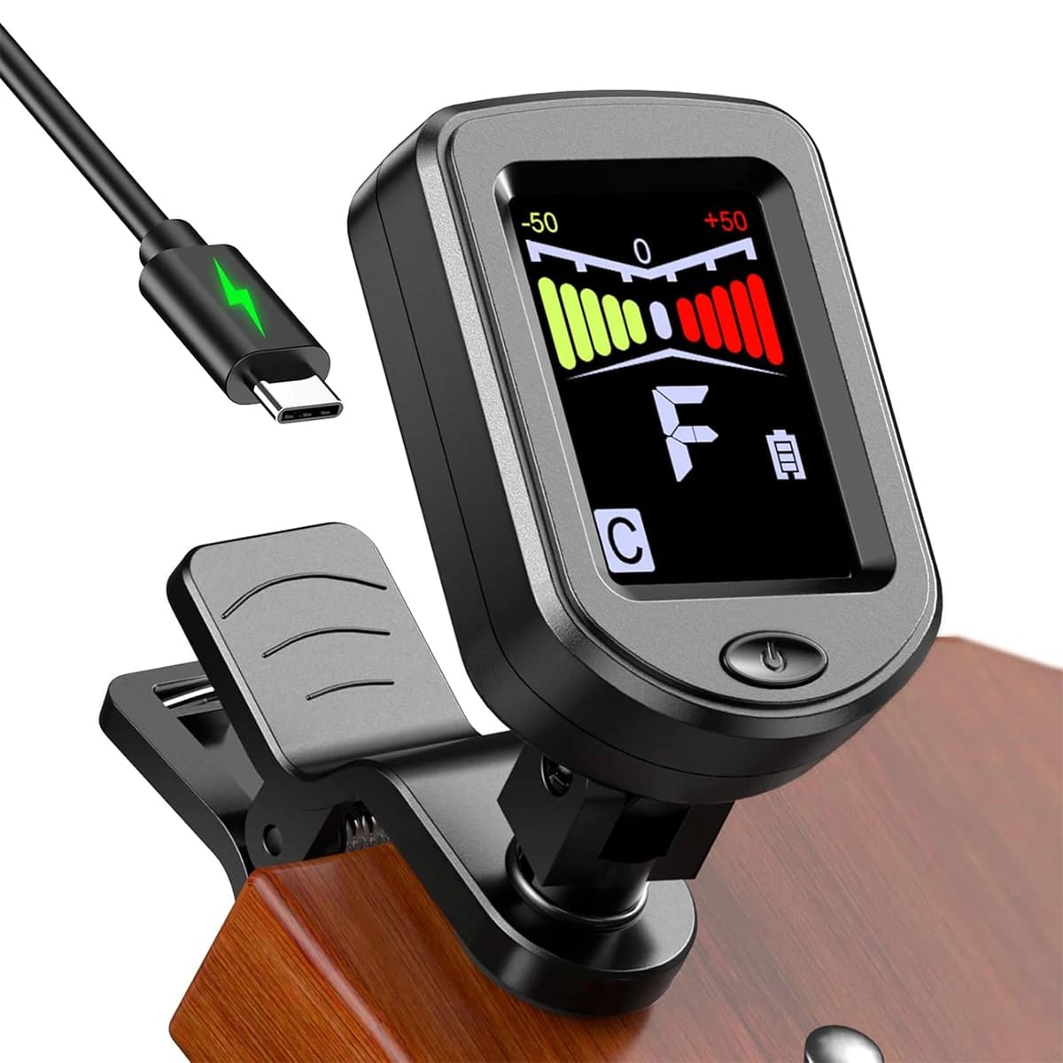 Sintonizzatore ricaricabile/a batteria, schermo standard/a colori, adatto per chitarra, basso, ukulele, facile da usare
