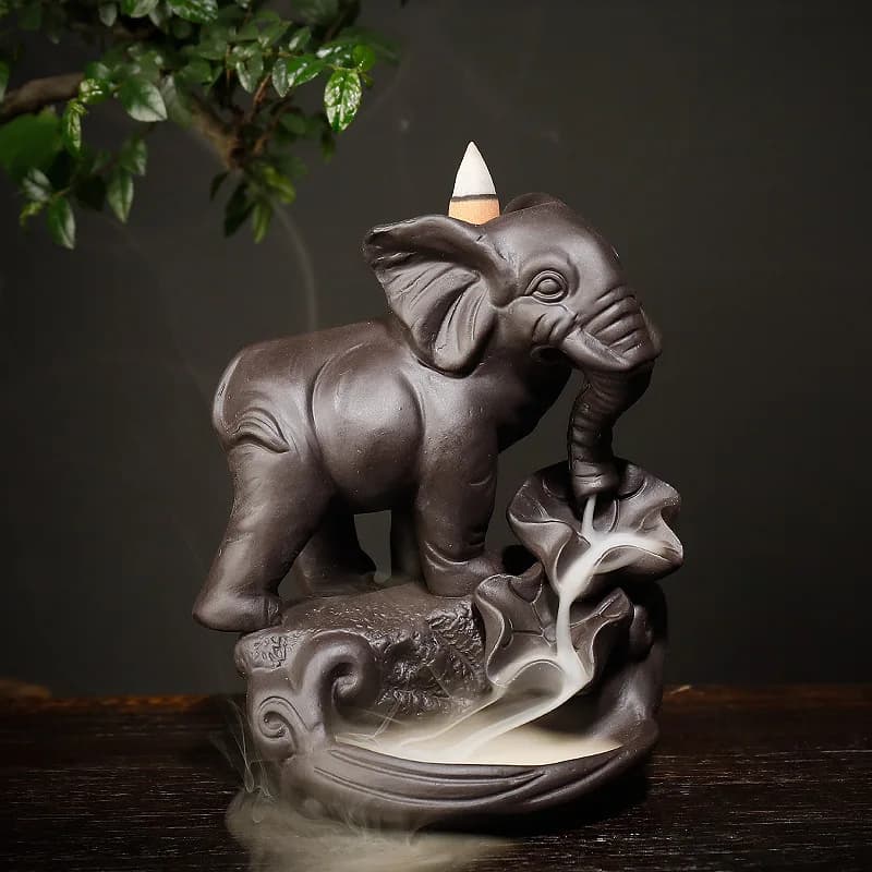 1 pz, bruciatore di incenso a riflusso elefante dio emblema di buon auspicio e successo bruciatore di incensiere a cono in ceramica decorazioni per la casa (senza incenso)