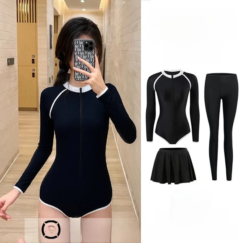 Short-sleeved women's full swimsuit for surfing, snorkeling, swimming and diving - Conservative sports costume